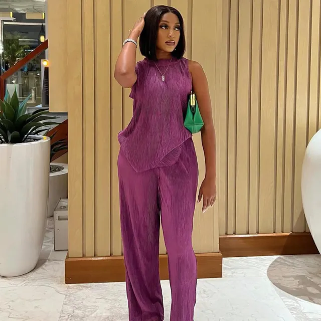 Fashion Sleeveless Top Wide Leg Pants Two piece Set Purple - Shop at LoveMi
