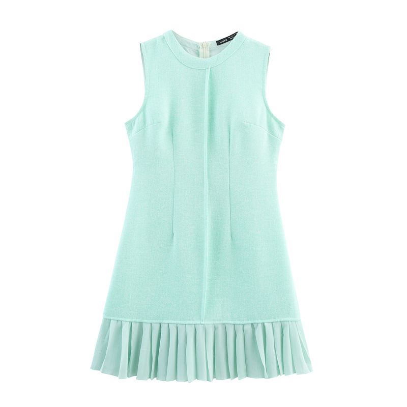 French Fashion Square Collar Sleeveless Pleated Dress Green - Shop at LoveMi
