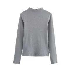 New Fall Women's Clothing Fashion All-match Simple Turtleneck Turtleneck T-shirt - Grey - View 1