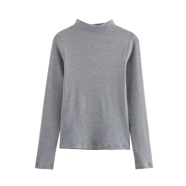 New Fall Women's Clothing Fashion All match Simple Turtleneck Turtleneck T shirt Gray - Shop at LoveMi