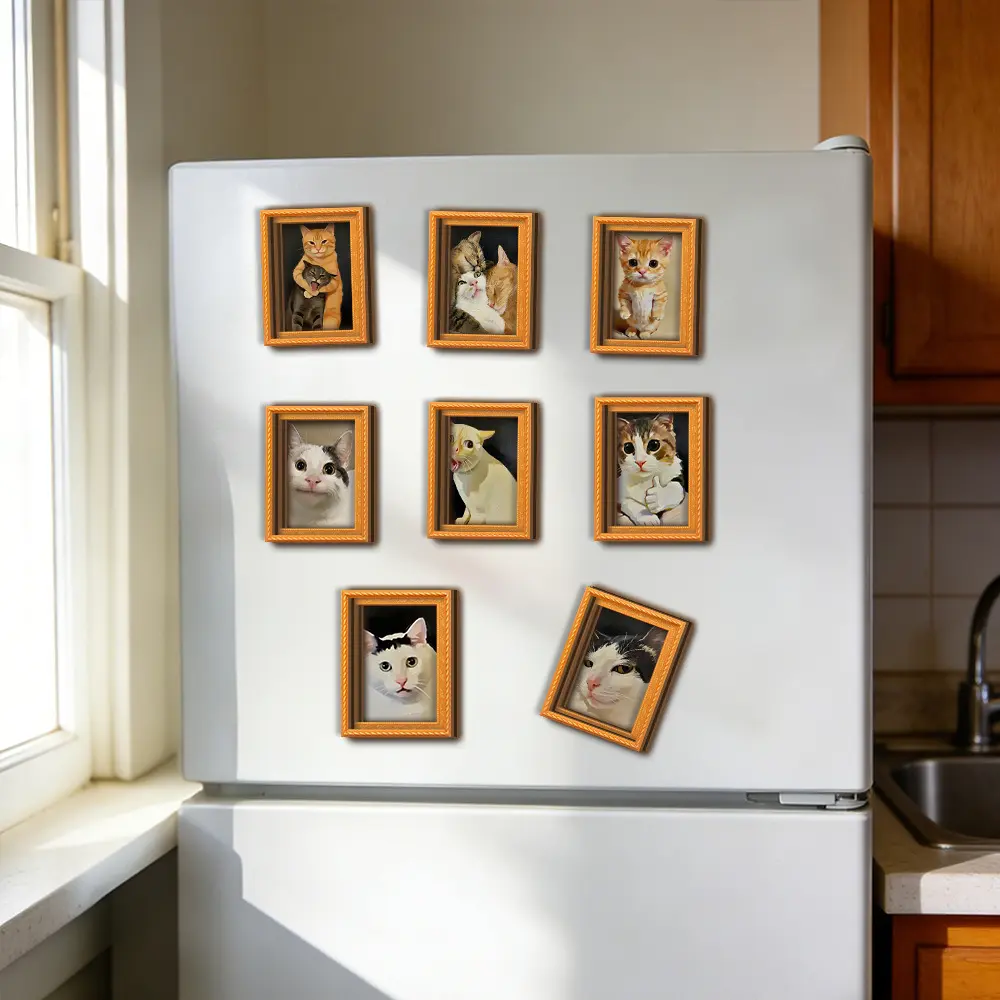 Cute Cat Oil Painting Wooden Photo Frame