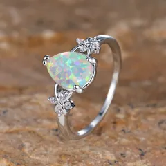 Drop-shaped Inlaid Zircon White Diamond Flower Ring Vintage Simple All Match Jewelry - Palladium White - View 1