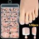 120 Pieces French White Edge Feet Nude Full Square Short High-grade Toe Nail Piece view 12
