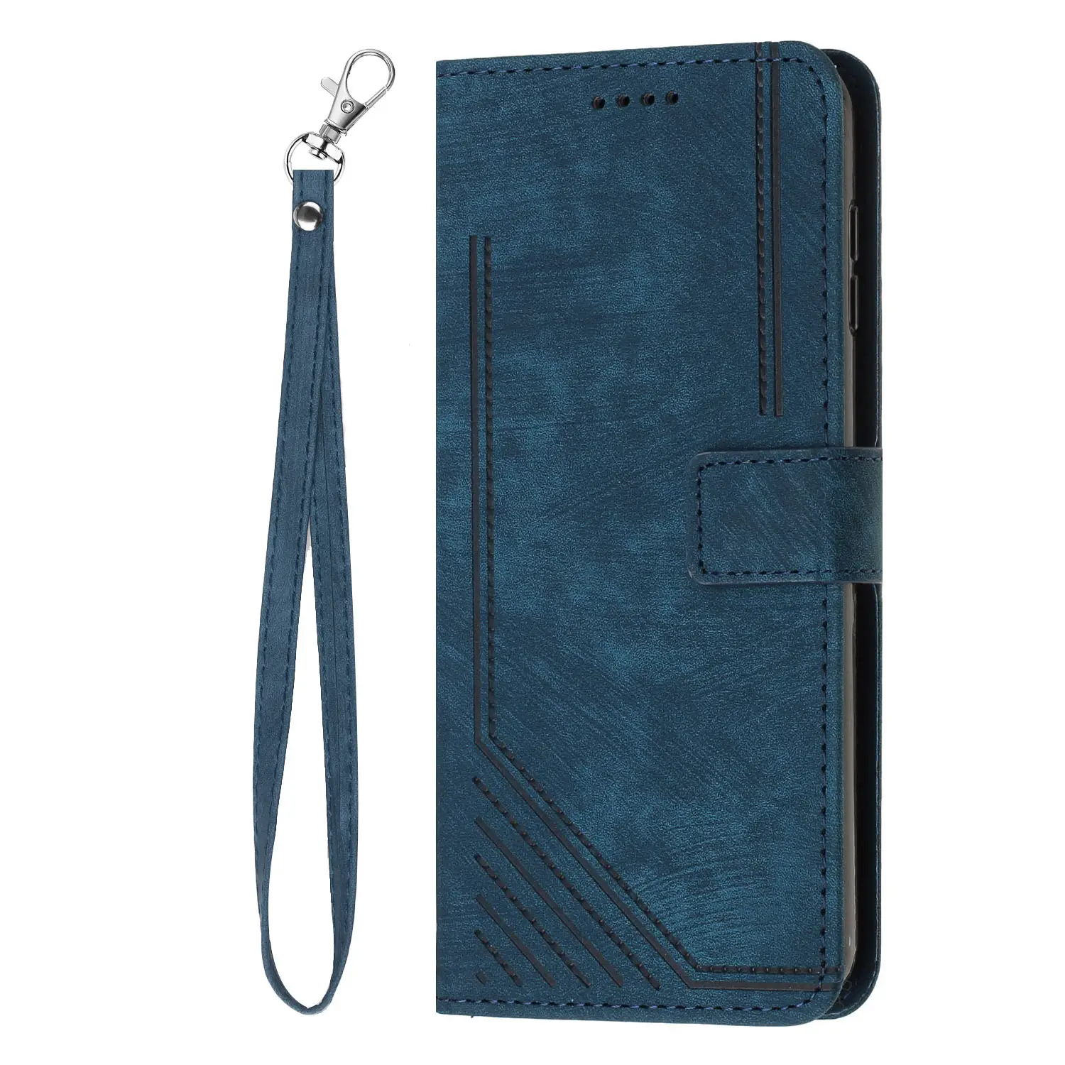Leather Case Skin Frosted Striped Card Wallet Crossbody Rope