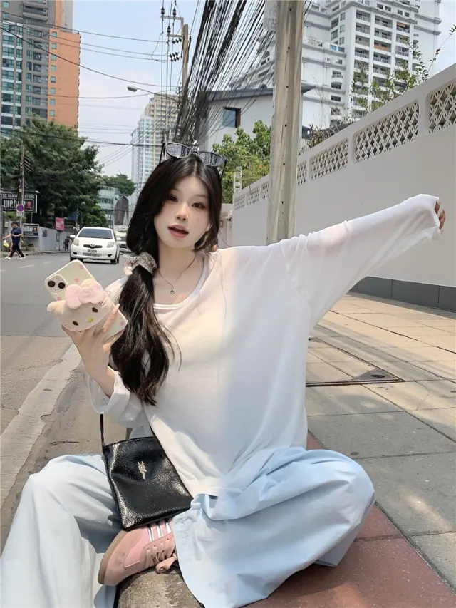 Blue Sweet Sun Protection Top White - Shop at LoveMi