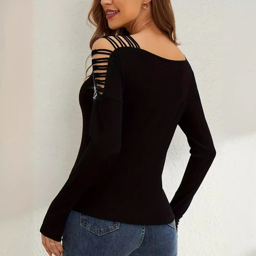 Fashion Lace Stitching Heavy Embroidery Hot Drilling V-neck Long Sleeve