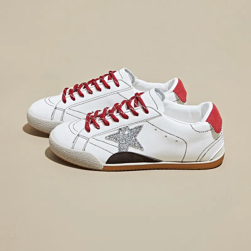 Autumn Retro White Sneakers For Women - Silver
