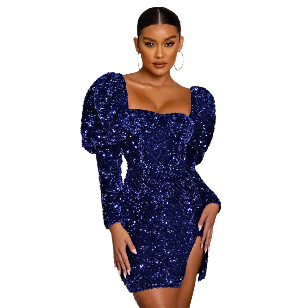 Sequin Puff-Sleeve Party Dress, picture 3 of 7