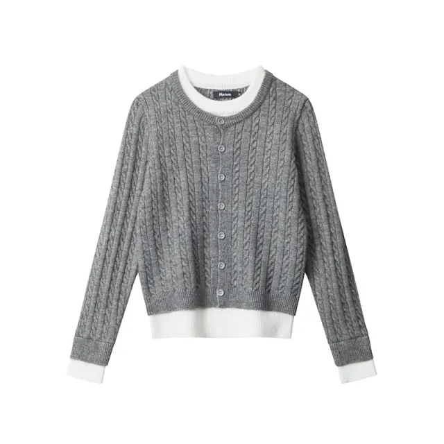 Autumn Winter False two piece Wool Cardigan Coat Women's Loose Gray - Shop at LoveMi