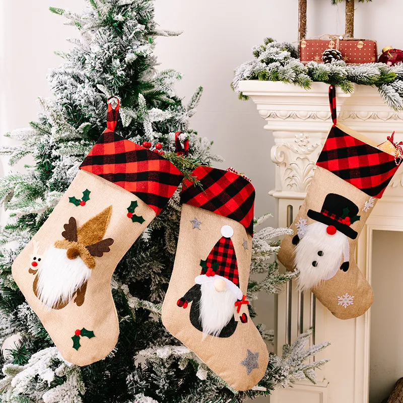 Christmas Decorations Red And Black Plaid Affixed Cloth Embroidered Window Pendant – image 3