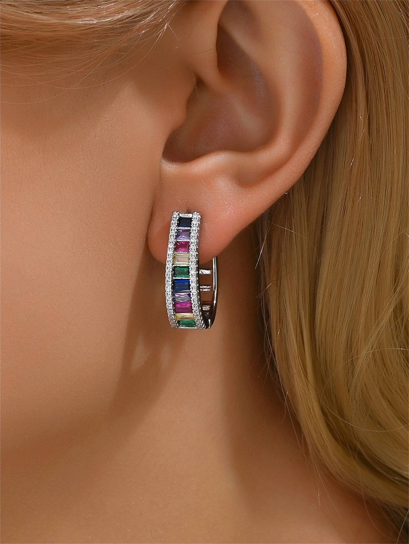 Fashion Colorful Zircon Geometric Earrings For Women