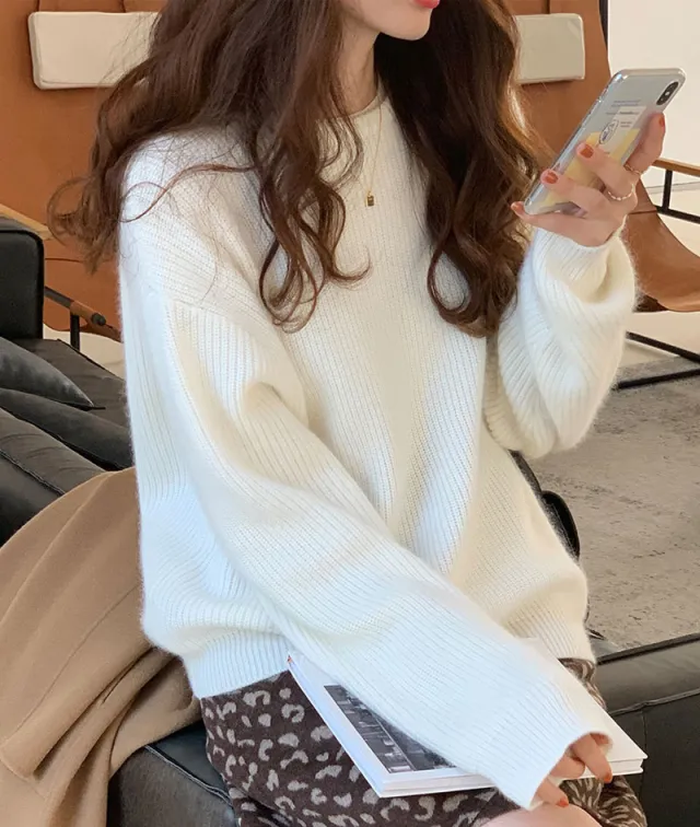Women's Korean style Autumn And Winter Loose Sweater White - Shop at LoveMi
