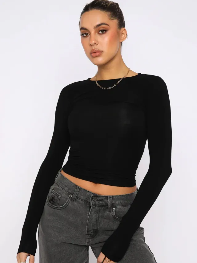 Knitwear Tight Casual Long Sleeve T shirt Bottoming Shirt All matching Outer Wear Black - Shop at LoveMi