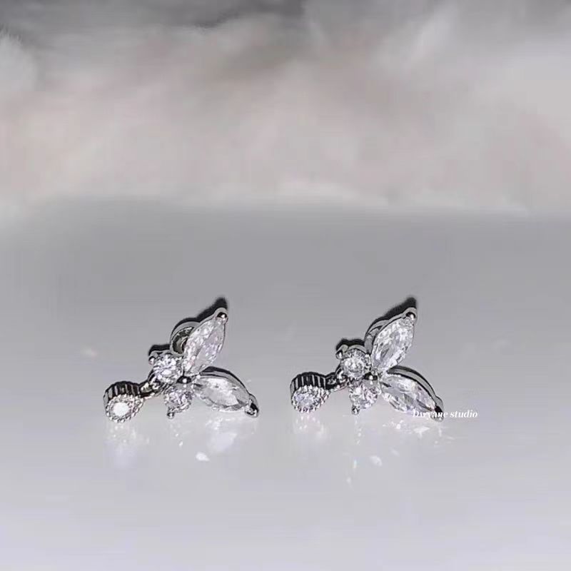 Water Drop Butterfly Pendant Ear Bone Stud Titanium Steel