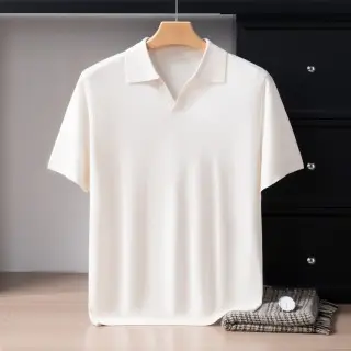 Men's Fine-spun Velvet Seagull-collar Solid-color Pullover Short-sleeved