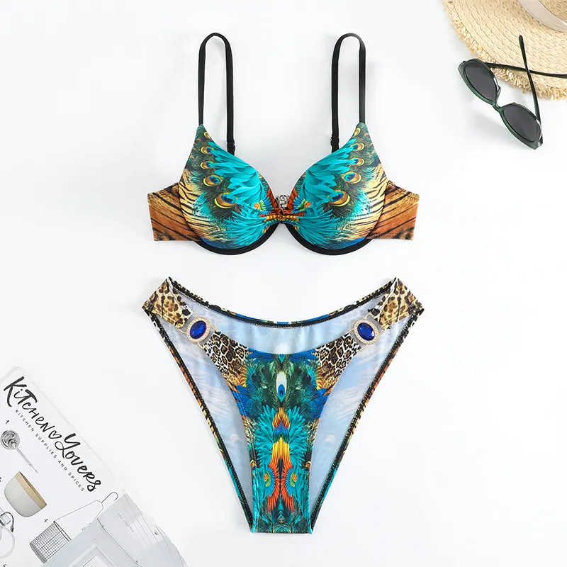 Printed Underwire Bikini Swimsuit - Printing-Xxl