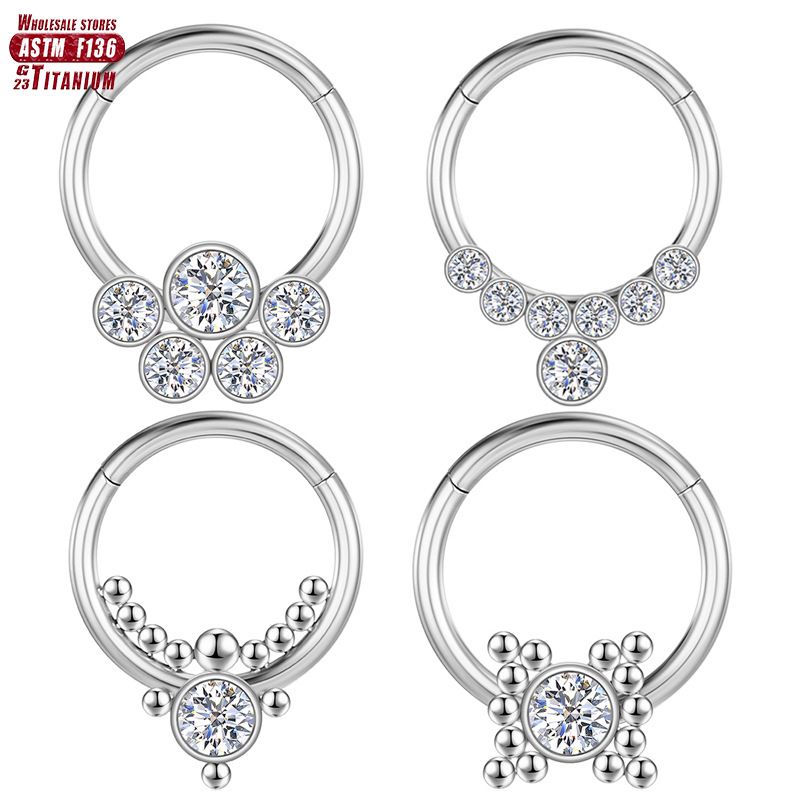 Closed Earring Bone Nail Titanium Alloy Inlaid Zircon Nose Stud