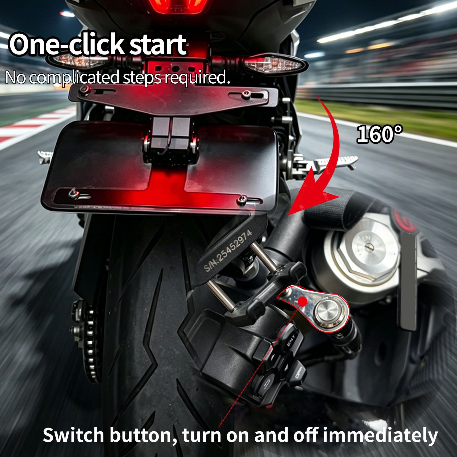 Electric Remote-controlled Foldable Track Modified Short Tail Rear License Plate Holder 3
