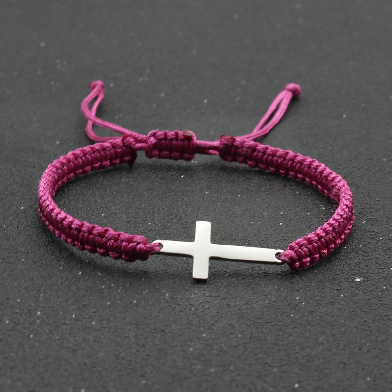 Stainless Steel Cross Shelf Hand-woven Adjustable Rope Bracelet