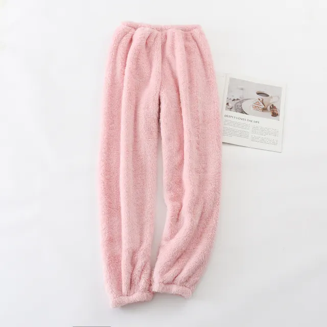 Large Size Homewear Pants Solid Color Trousers Autumn And Winter Thickening Light Pink - Shop at LoveMi