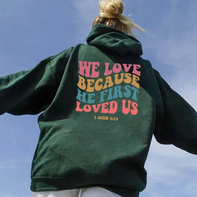 Women's Solid Color Printed Pullover Sweatshirt Dark Green - Shop at LoveMi