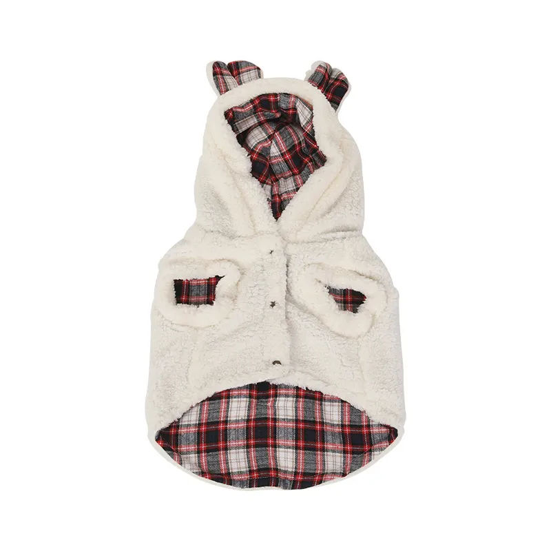 Winter Fleece-lined Pet Clothes - White Red Plaid