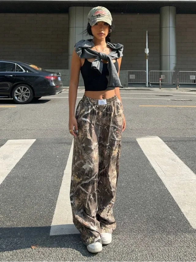Slimming Casual Pants Hip Hop Retro Street Multi pocket Camouflage Cargo Pants For Women Y2k Hip hop Cargo Grunge Baggy Trousers Branch Pattern - Shop at LoveMi