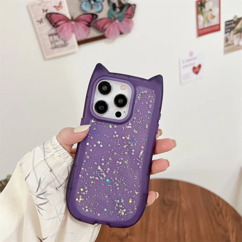 New Three-dimensional Cat Ears Epoxy Glitter Phone Case