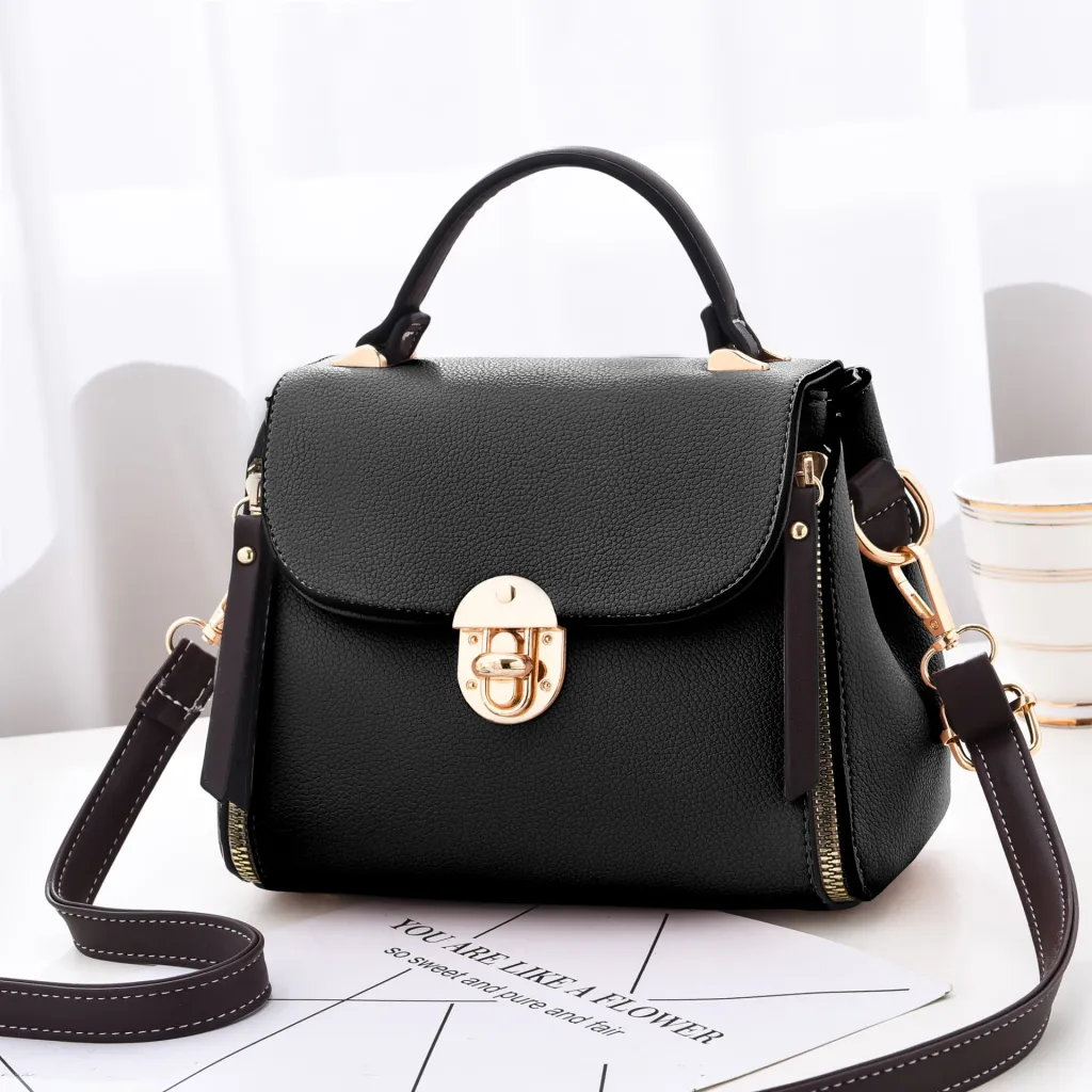 Women's Shoulder Bag European And American Fashion Lychee Pattern Portable - Black