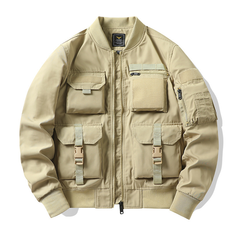 Retro Baseball-style Multi-pocket Work Jacket