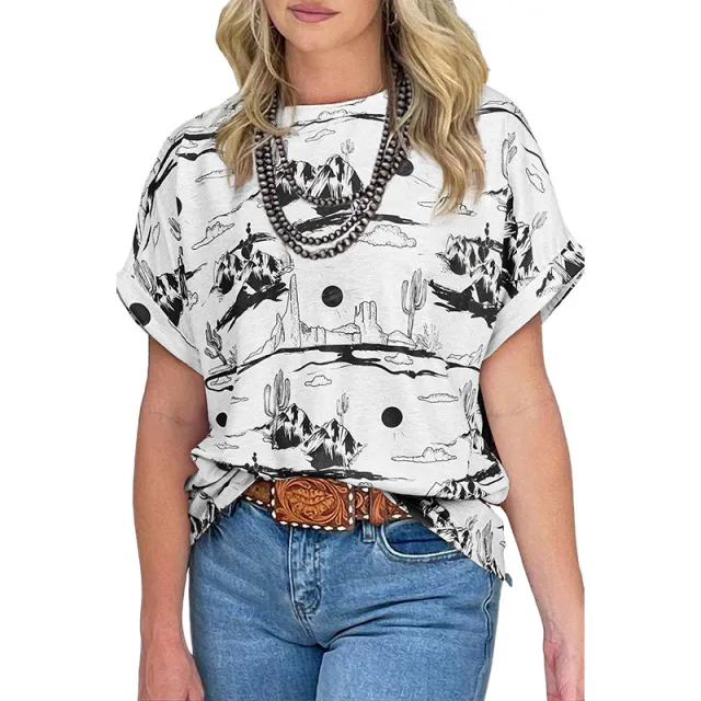 European And American Leisure All matching Printed Loose T shirt P1Color - Shop at LoveMi