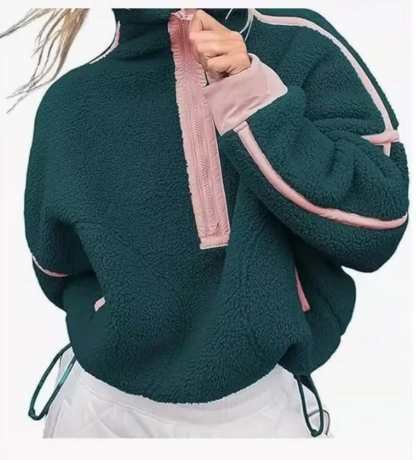 Casual Drawstring Short Loose Mock Neck Sweater Dark Green - Shop at LoveMi