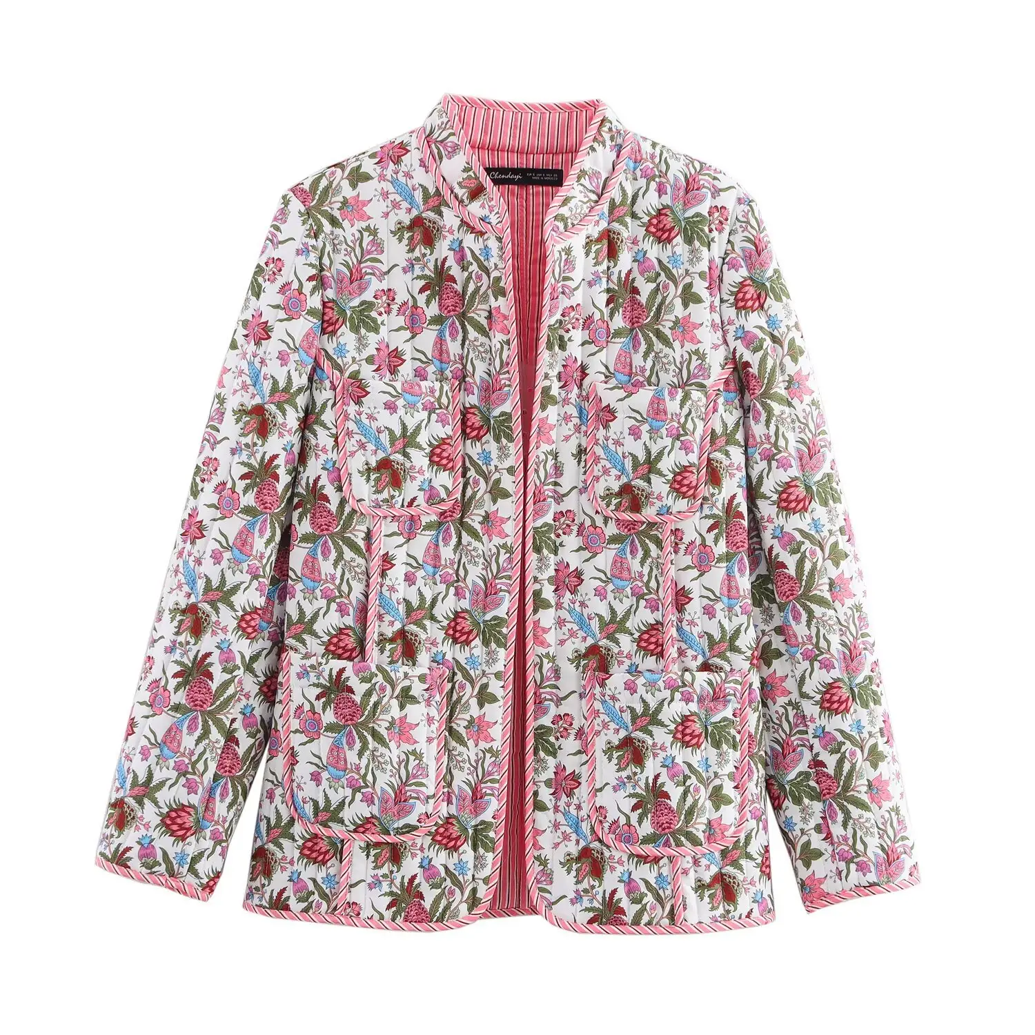 Printed Quilted Cotton-padded Coat Floral Pattern