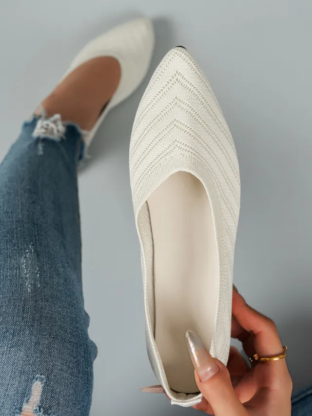 Pointed Toe Low cut Women's Breathable Flat Shoes Beige - Shop at LoveMi