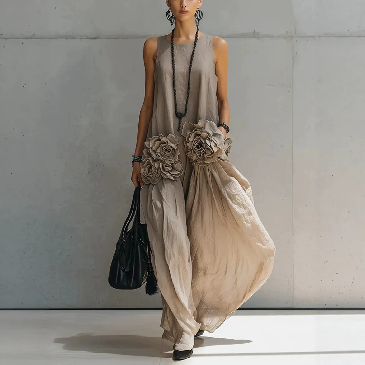 Sleeveless Floral Tiered Maxi Loose-Fit Beach Holiday Dress