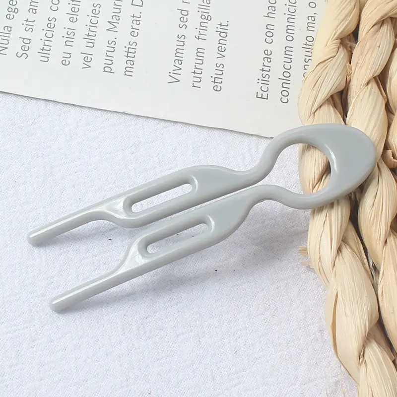 U-Shaped Hair Fork for Styling and Updos, Plastic Resin Hair Pin — Light Gray, 1PC