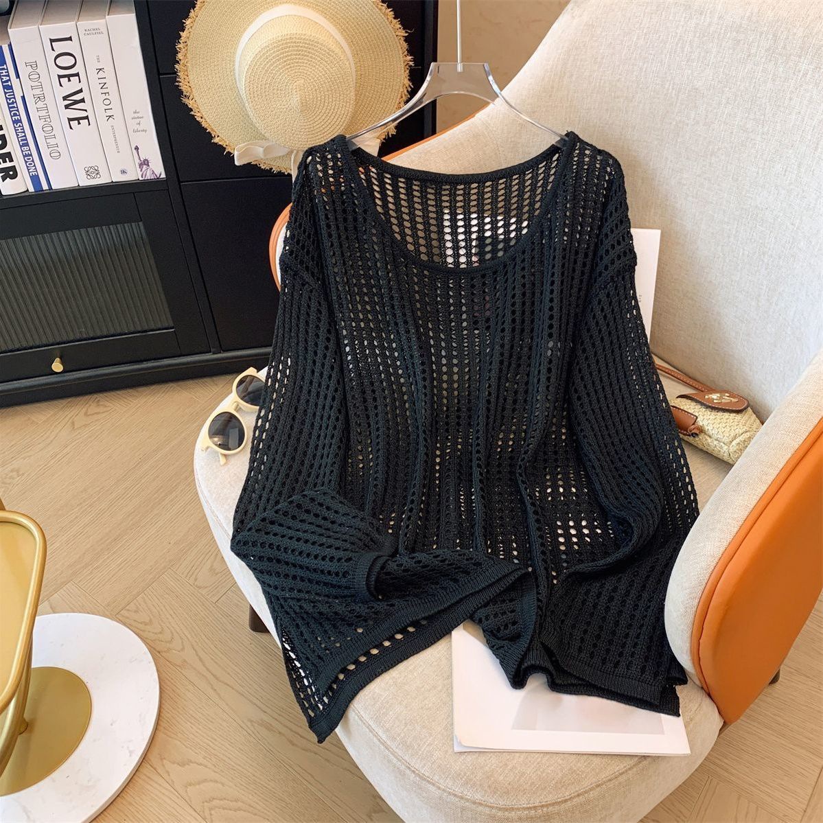 Flab Hiding Sun Protective Blouse Round Neck Design Long Sleeve Top