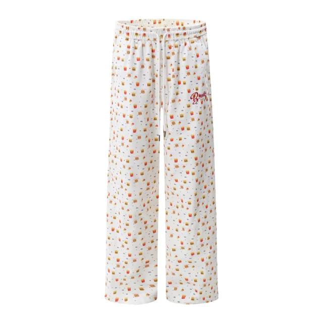 Men's Printed Casual Pants High Street Fashionable Baggy Straight Trousers White - Shop at LoveMi