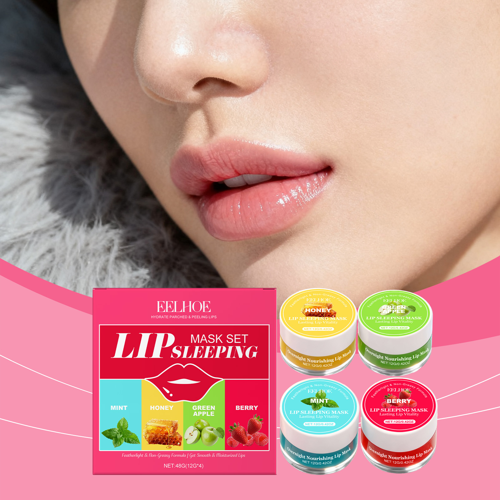 Four-Flavor Nourishing Lip Mask Set For Moisturizing And Hydrating Lips