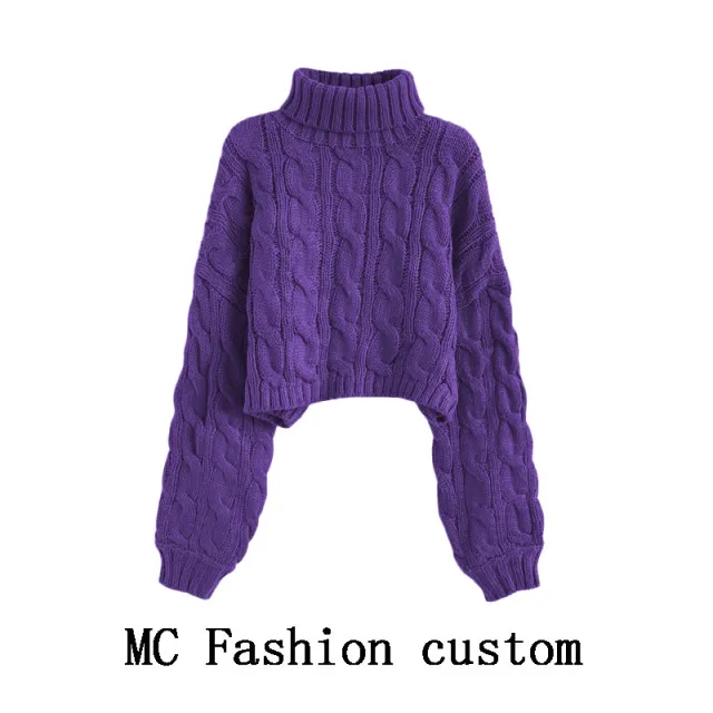 Turtleneck Pullover Short Cable knit Sweater Women Snow Cyanoderma - Shop at LoveMi