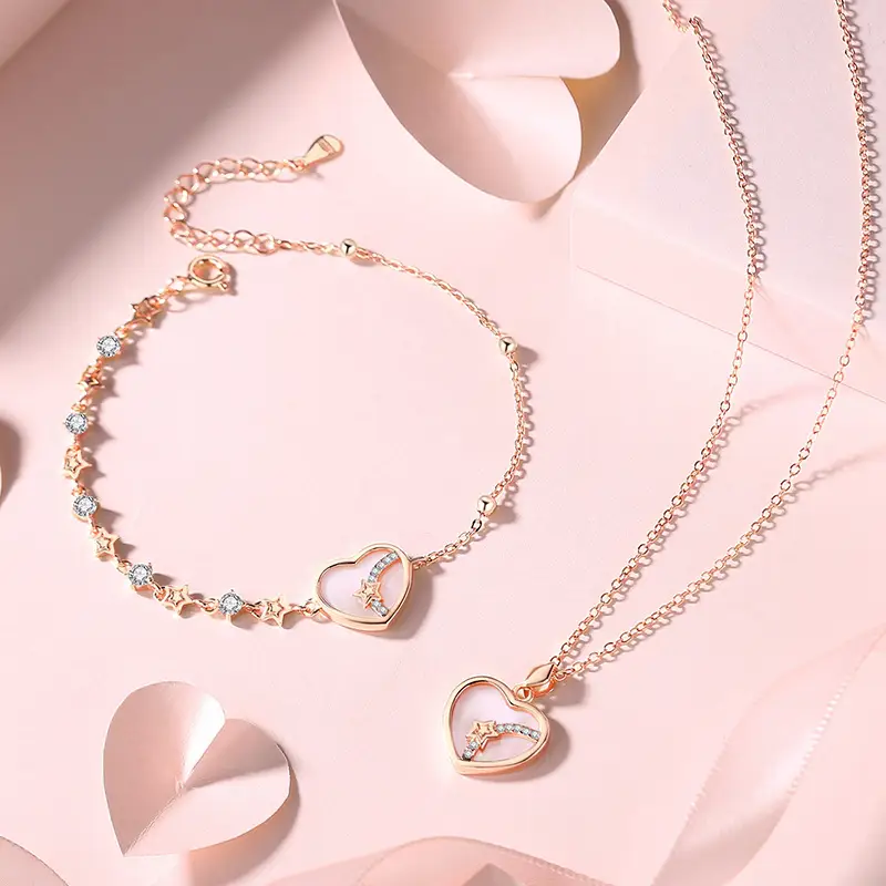 Heart-connected Sterling Silver Sweet Cool Style Love Bracelet Rose Gold