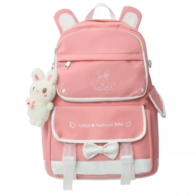 Student Fashion Rabbit Pendant Casual Backpack Pink - Shop at LoveMi
