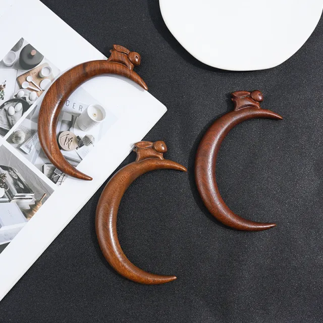 Wooden Women's Headdress Animal Hairpin Curved Moon Rabbit Random - Shop at LoveMi