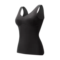 Seamless Thermal Vest Women's Self-heating Underwear With Chest Pad - Black - View 1