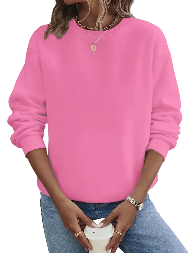 Solid Color Blank Round Neck Plus Size Fashion Sweater Pink - Shop at LoveMi