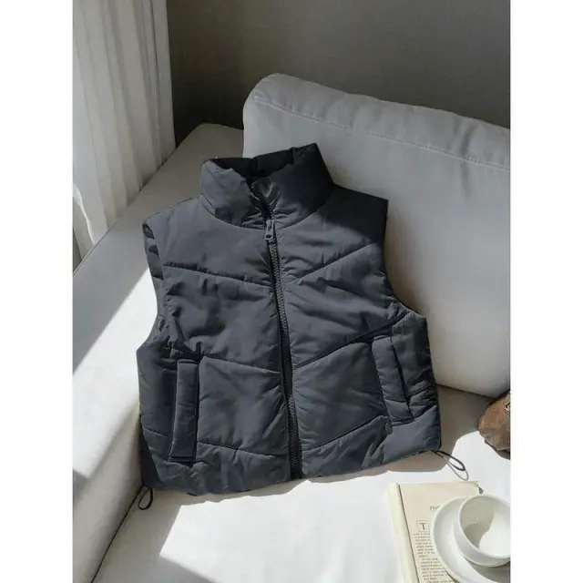 Double sided Zipper Button Corduroy Drawstring Jacket Darkgrey - Shop at LoveMi