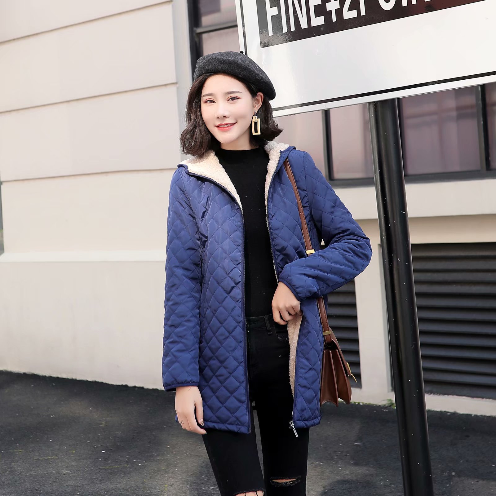 Plus-size Fleece-lined Padded Lambswool Puffer Jacket - Image 3