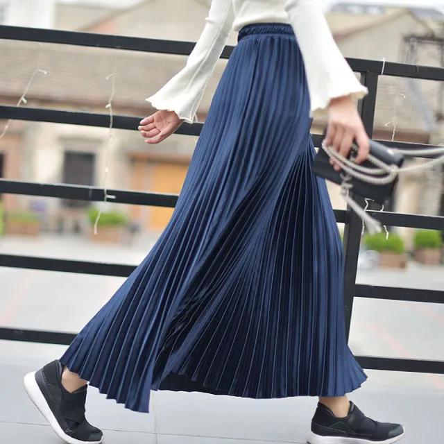 Pleated Skirt Skirt Spring And Summer New High Waist Retro Fashion Blue - Shop at LoveMi