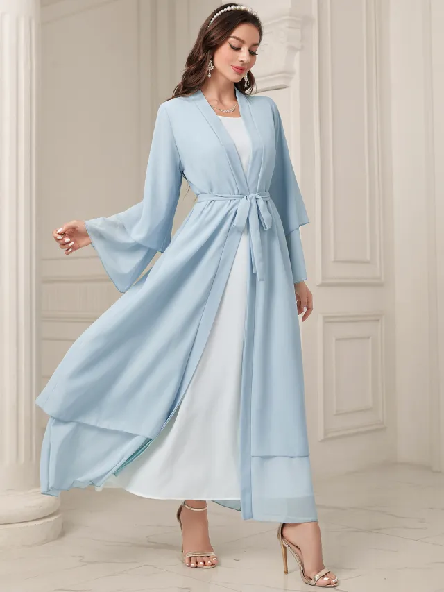 Middle East Solid Color Chiffon Plus Size Women's Gauze Robe Light Blue - Shop at LoveMi