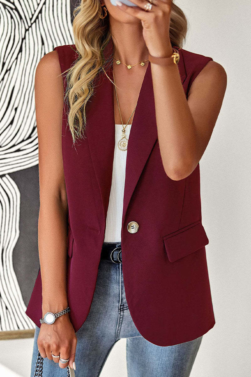 Women's Stylish Solid Color Sleeveless Blazer Jacket Vest- Regular Fit - Picture 8 of 11
